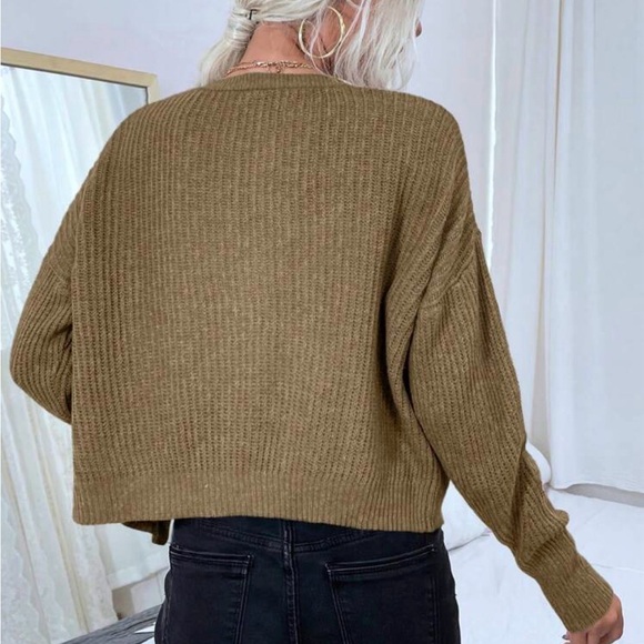 Women’s chunky knit sweater brown cardigan / size Large - Picture 2 of 7